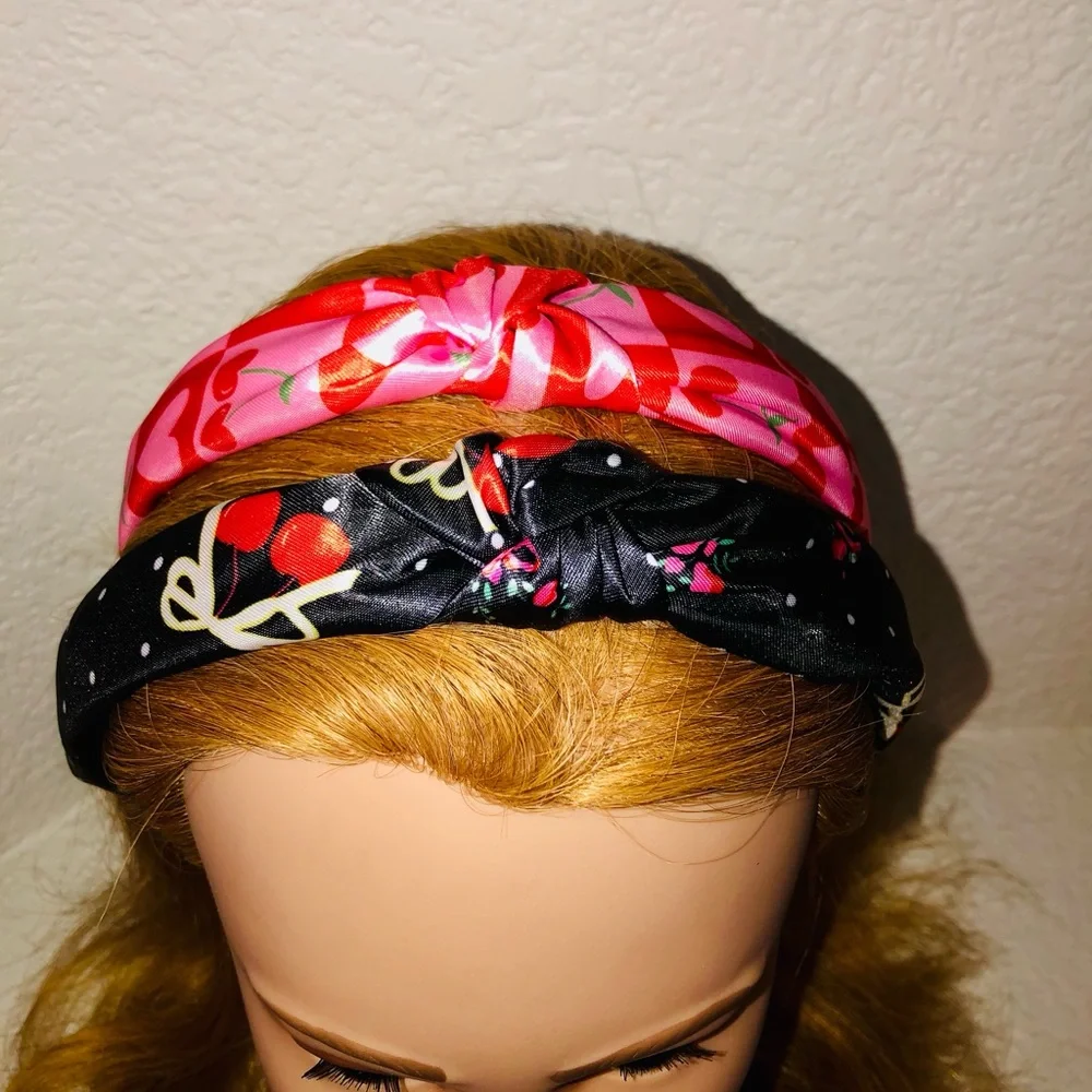 Cherry /Heart print Satin Knotted Headband set of 5